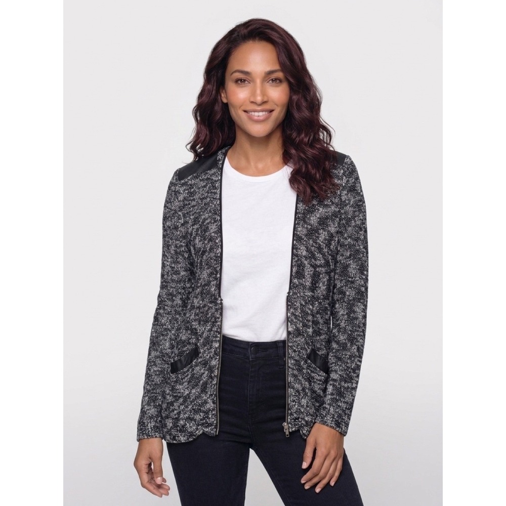Two by Vince Camuto Cardigan Women L Black Marled Knit Bottom Zip Pockets